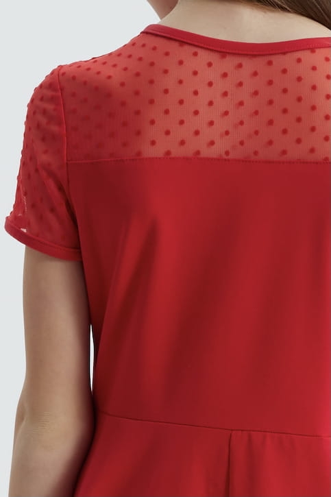 Elly girls' dress, red girls' party dress, polka-dot tulle dress, European children's clothing, elegant girls' special occasion dress, red dress for girls, comfortable girls' formalwear, premium kids' dresses, girls' Christmas dress