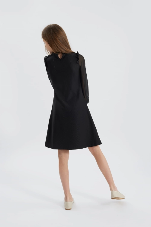 Luna girl’s dress, elegant black dress for girls, chiffon sleeve dress, special occasion dresses for kids, black formal dress for girls, premium-quality girls’ dresses, European-made kids’ clothing, stylish dresses for girls